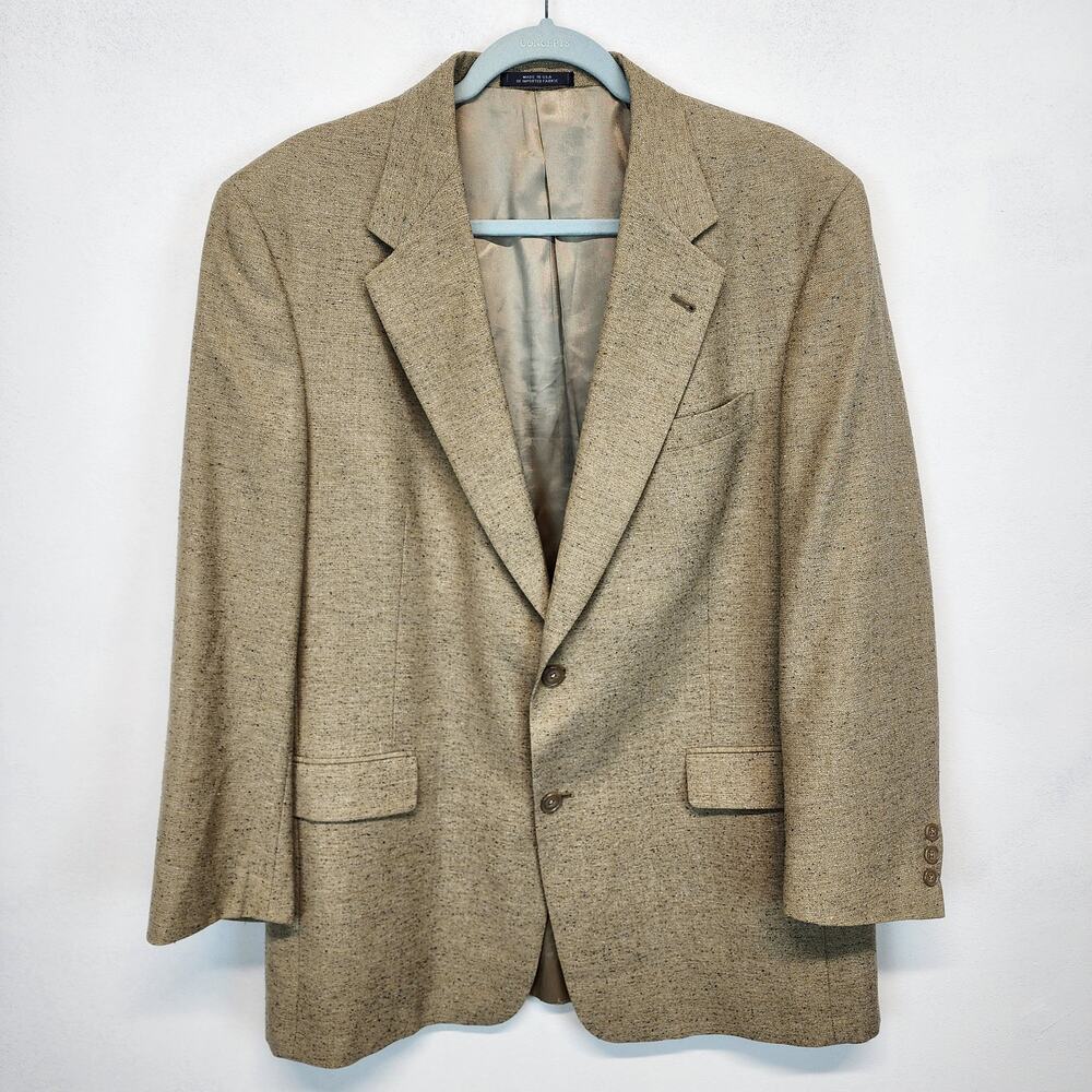 Austin Reed London Mens Silk Tweed Sport Coat Blazer 44R Tan Preppy Academia
